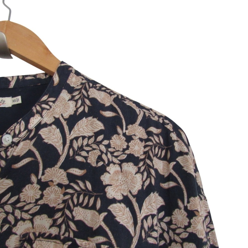 Faherty Savoie Floral Jumpsuit Linen Blend Navy Long Sleeve XS Drawcord Comfort - Picture 4 of 12